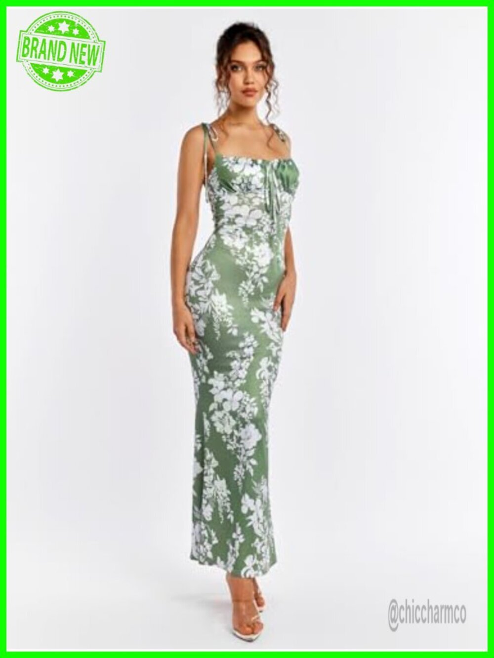Floral Bodycon Maxi Dress Mermaid Adjustable Straps Stretchy - Picture 4 of 7